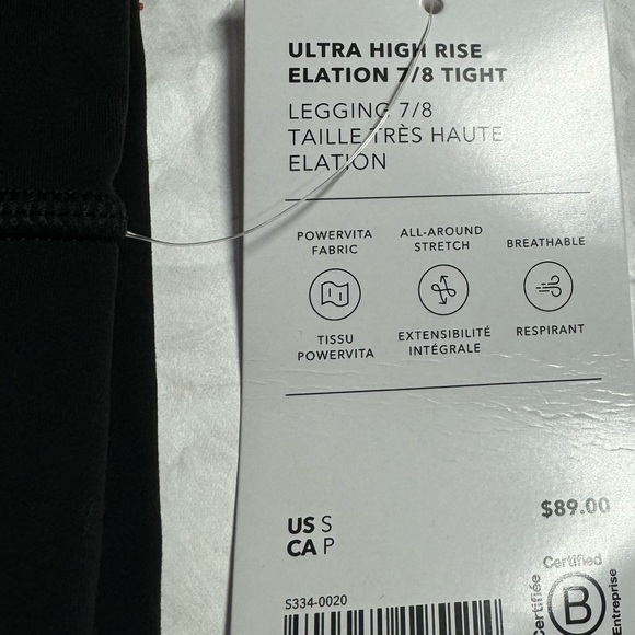 NWT Athleta Ultra High Rise Elation 7/8 Tight | Black #599750 - Picture 4 of 13